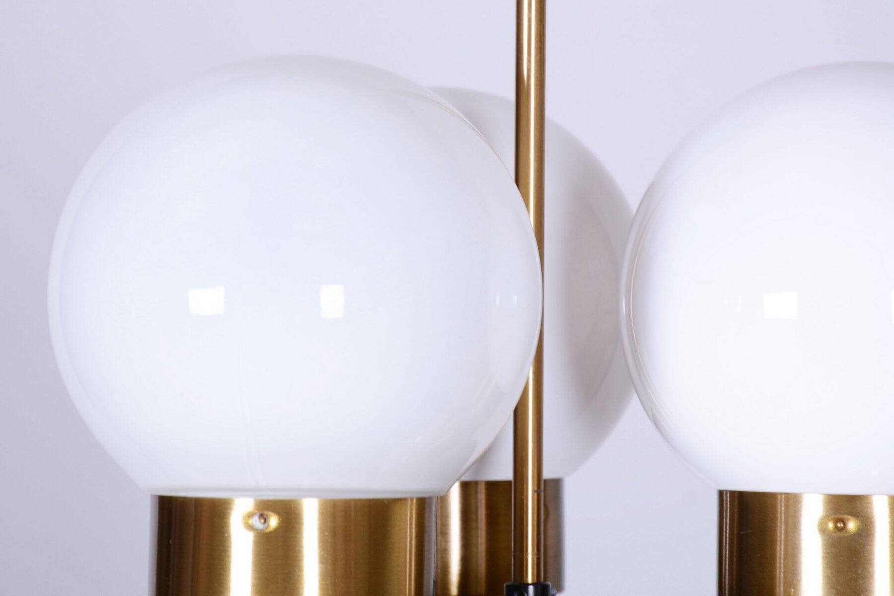 Mid-Century Chandelier in Brass and Opaline Glass, Czech, 1960s