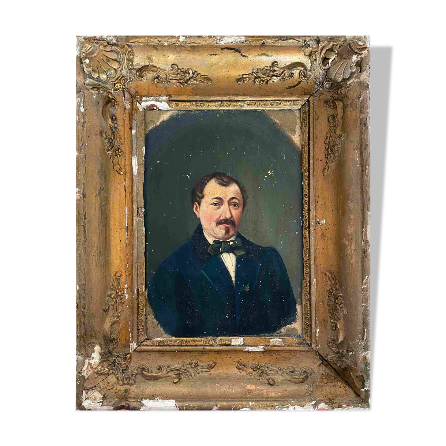 Raw attic: Painting "Portrait of a man with a bow tie" signed Cosson XIX°