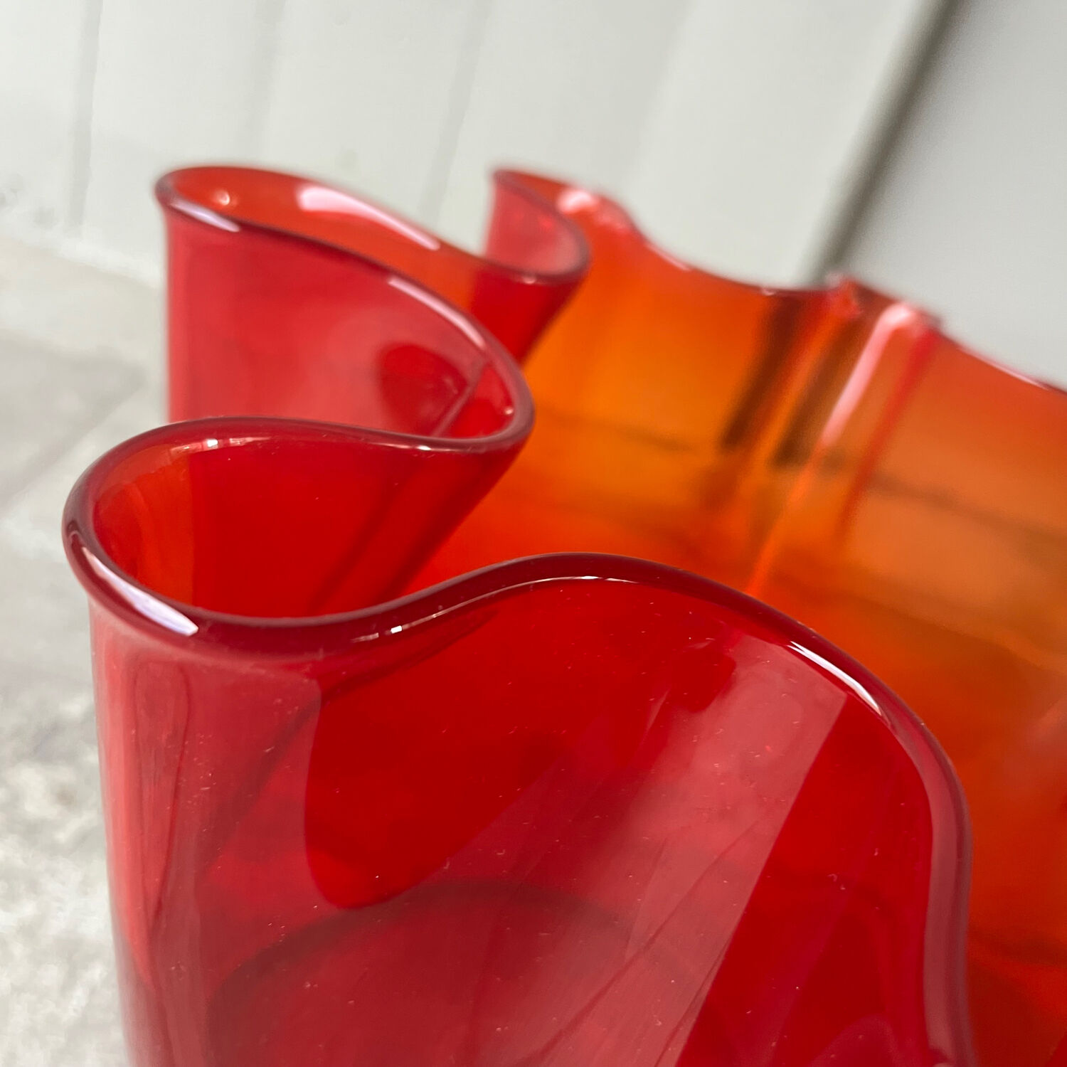 Vintage 70's translucent red handkerchief vase