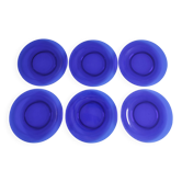 6 blue glass dishes