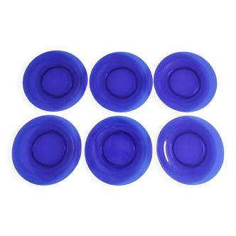 6 blue glass dishes