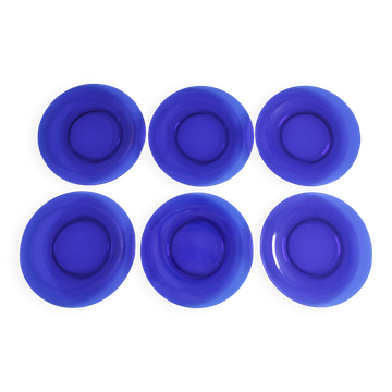 6 plats en verre bleu