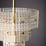 Vintage Embossed Glass Chandelier: 1970s Brass Pendant Lamp