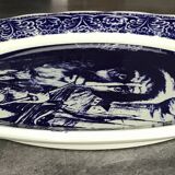 Blue enamelled earthenware wall plate with fisherman decor, Boch La Louvière, Belgium