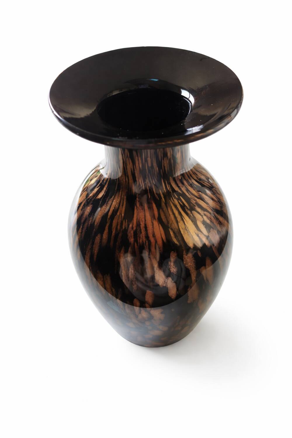 Italian vase in blown black glass & copper aventurine – 1960s