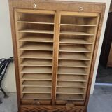 Meuble classeur à rideaux double porte coulissante ancien 1950