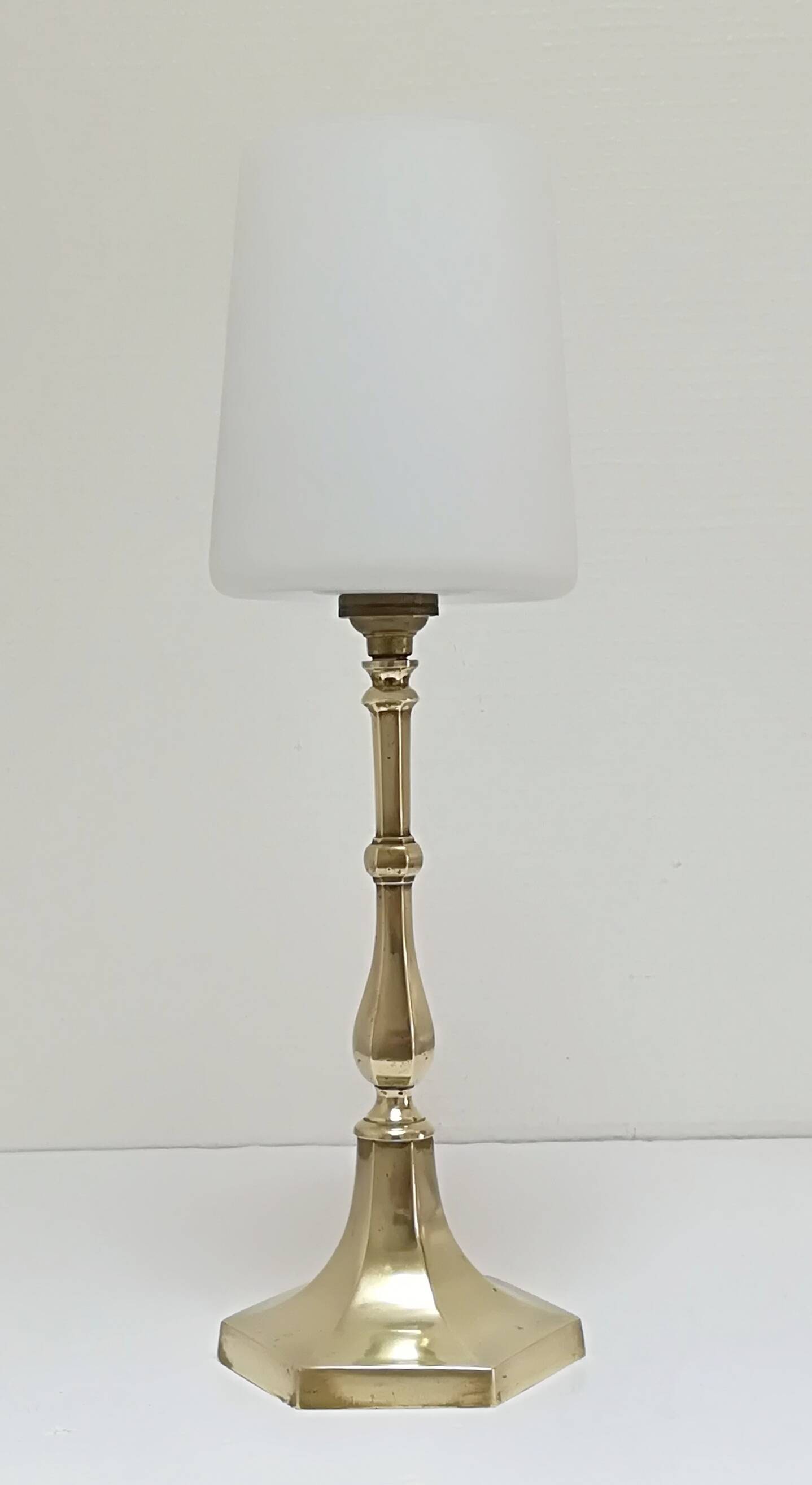 Solid brass opaline glass lamp from the 60s