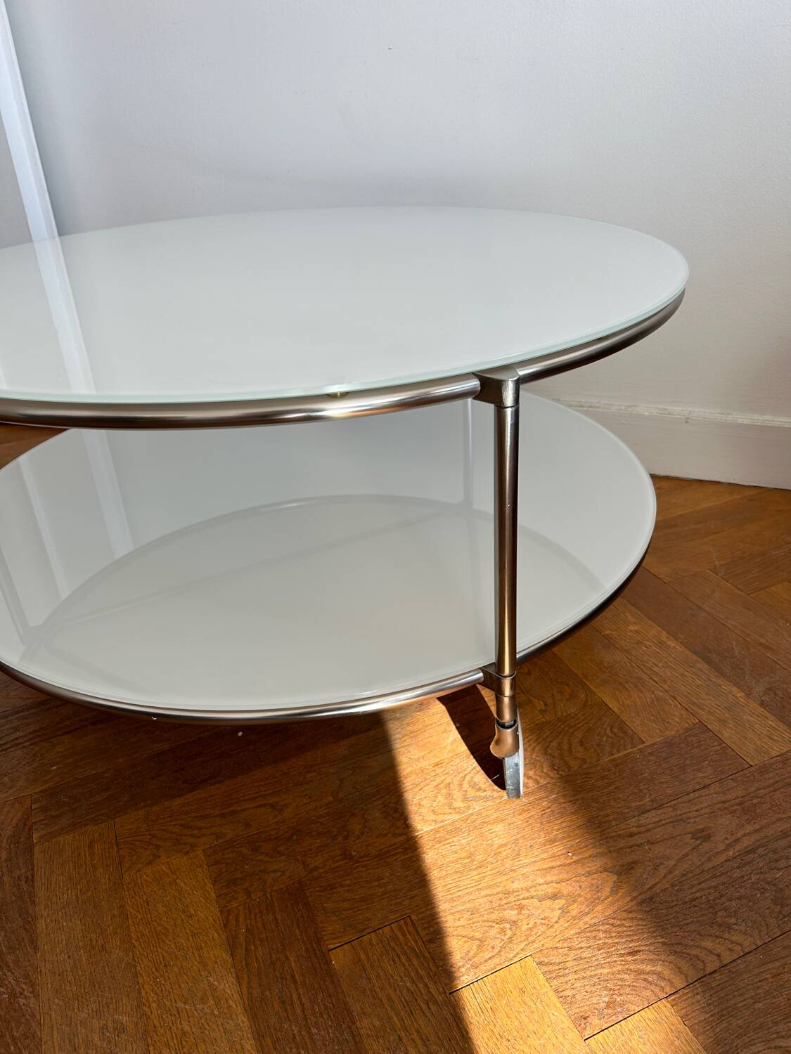 IKEA white glass coffee table by Ehlen Johansson, 1980s
