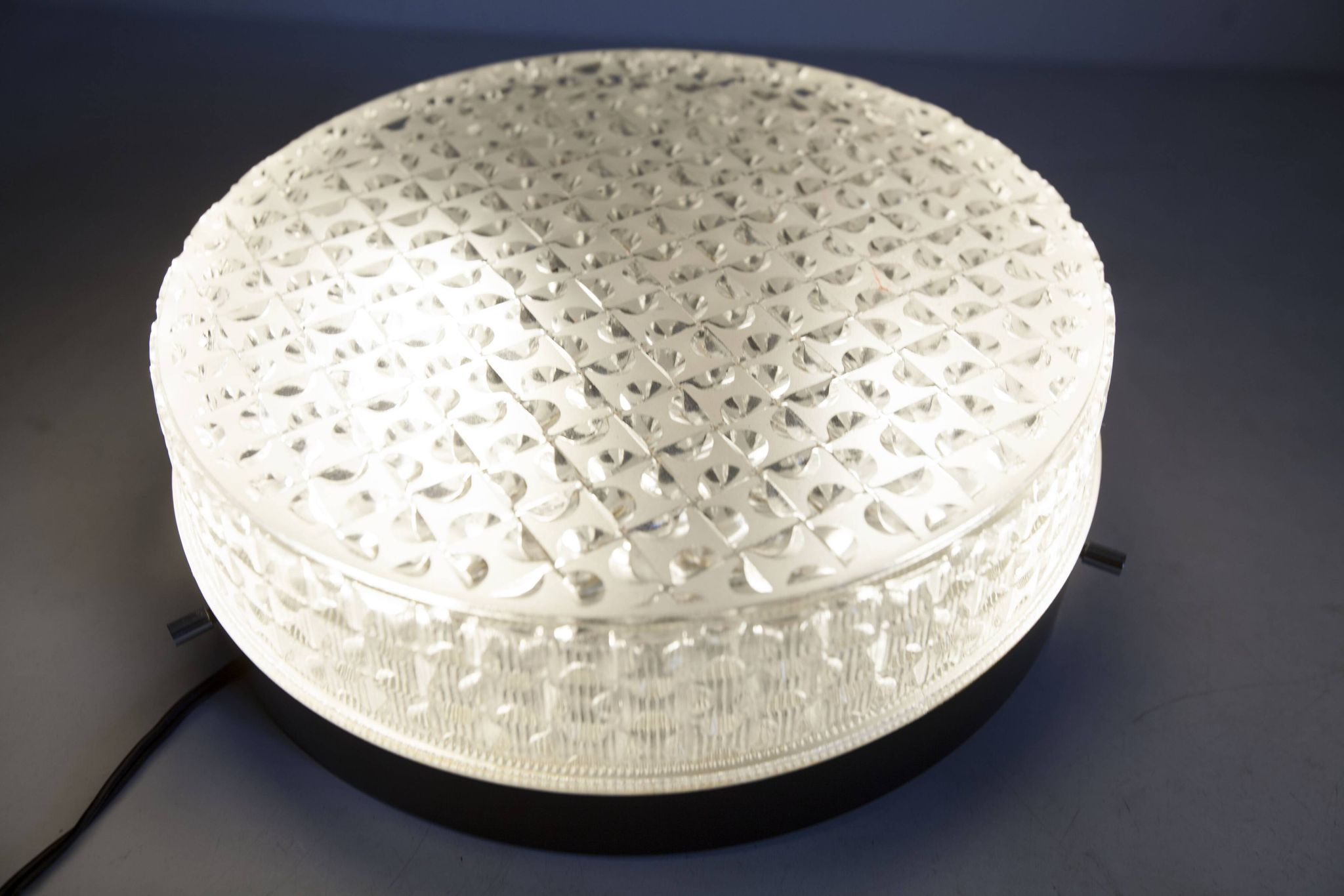 S+ Megal round ceiling light in black and opaque Swiss machined glass 90
