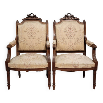 Pair of finely carved armchairs in the Louis XVI style
