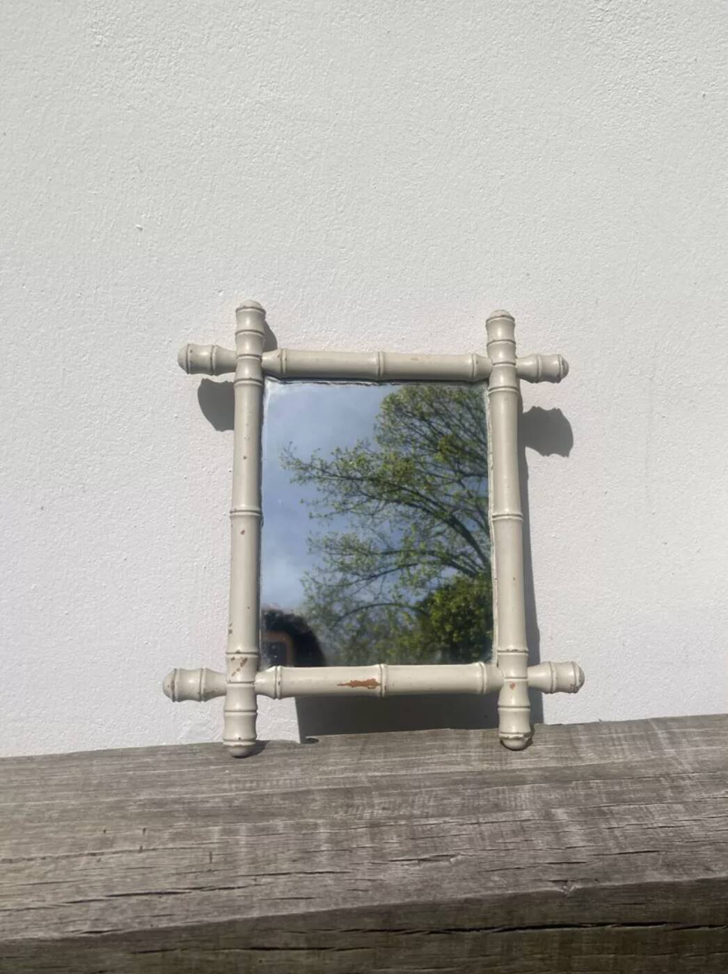 White bamboo wood mirror