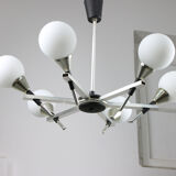 Italian Space-age Aluminum and Opaline Glass Chandelier