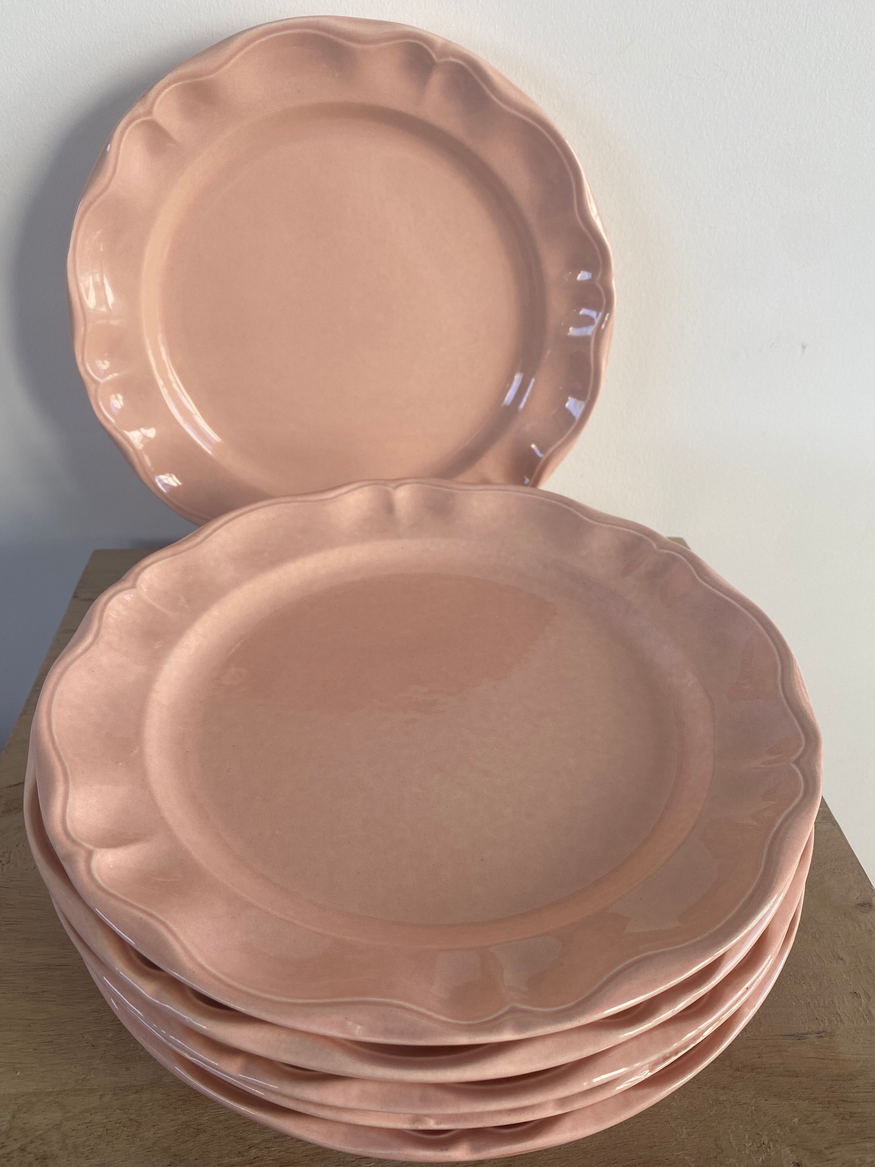 6 plates powder pink porcelain made in France