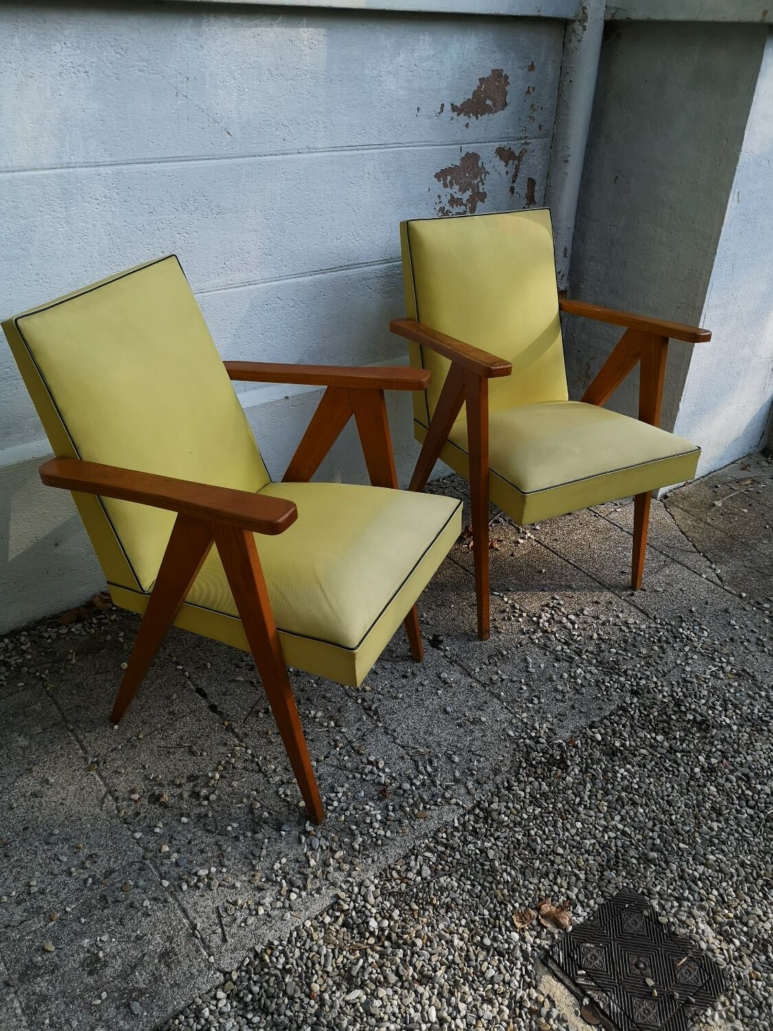 Pair of bridge armchairs with compass feet