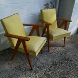 Pair of bridge armchairs with compass feet