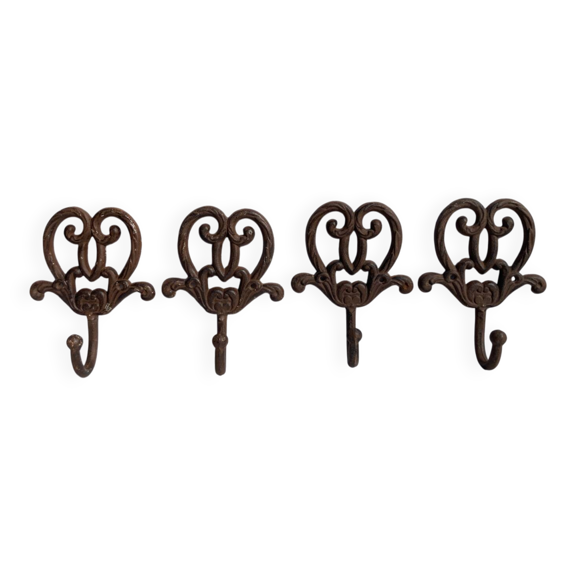 Lot de 4 patères anciennes en fer forgé