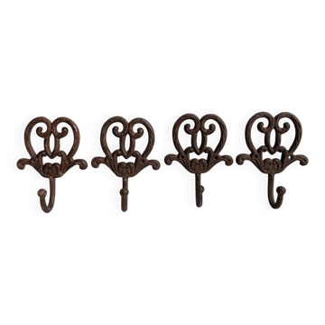 Set of 4 antique wrought iron hooks.
