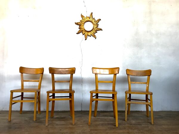 Série 4 chaises en bois troquet bistrot brasserie vintage 1950