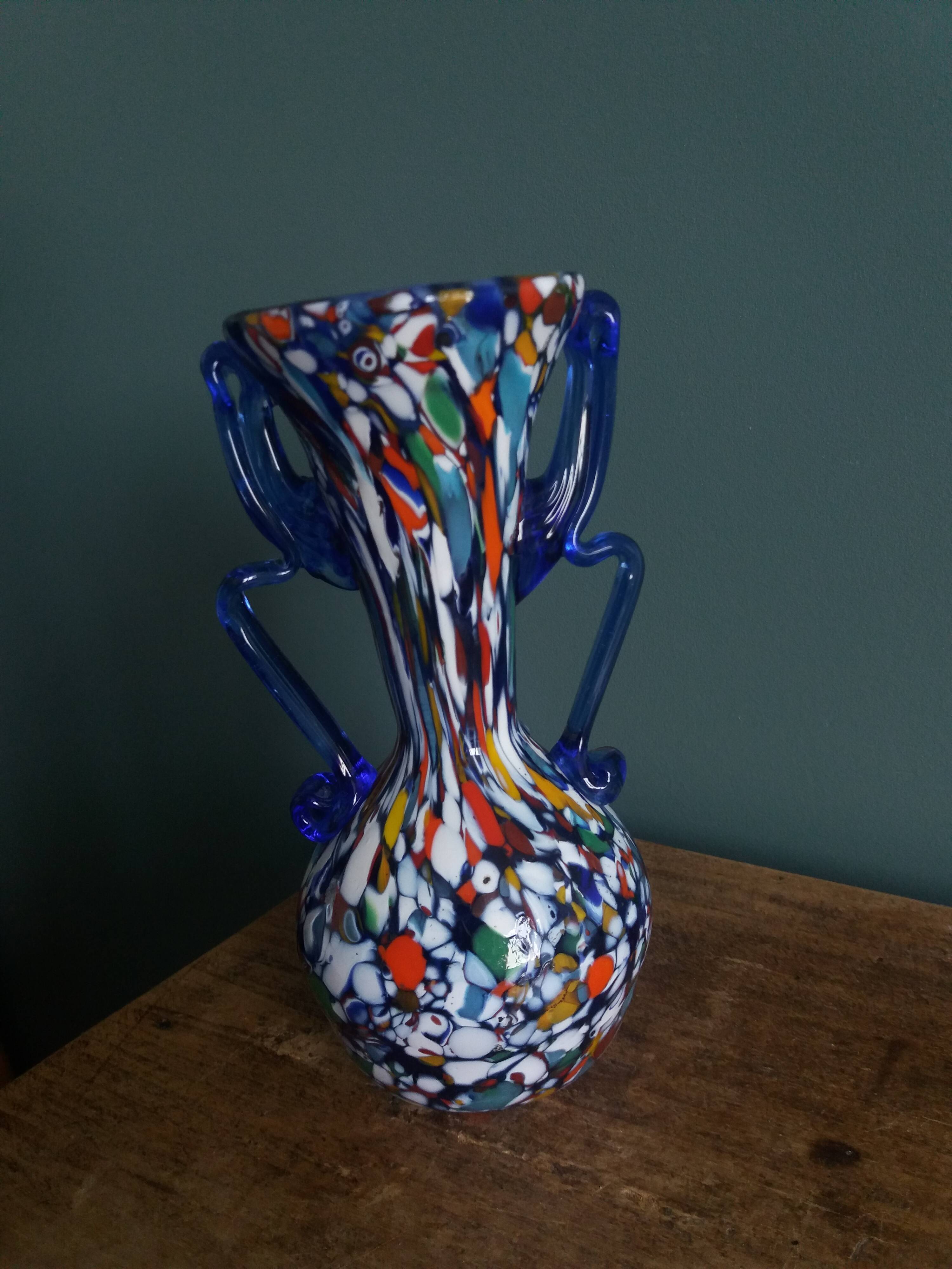 Murano polychrome blown glass vase
