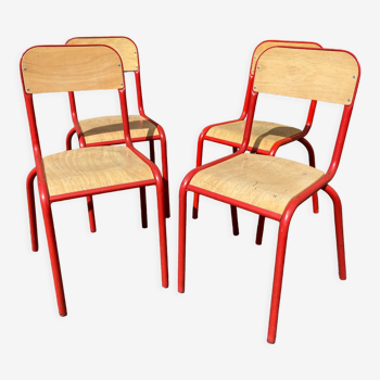 Lot de 4 chaises d'école 70s industrielle école vintage collectivités mullca gaston cavaillon