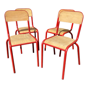 Lot de 4 chaises d'école 70s industrielle