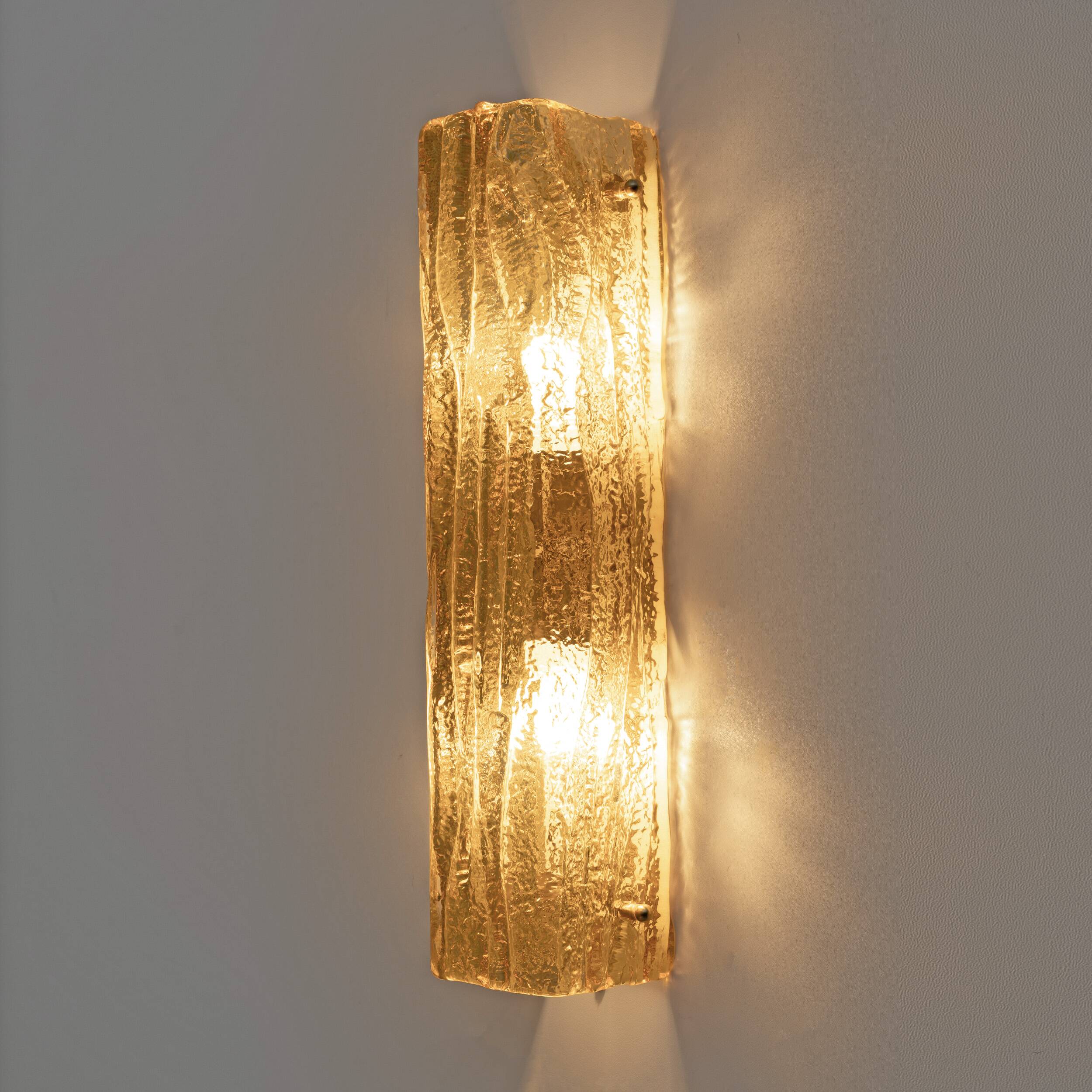 Pair of Mazzega-Style Gold Yellow Murano Glass Sconces
