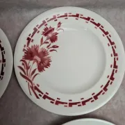 Set of 6 flat plates in ironstone Longwy – Viennese model – Red flowers