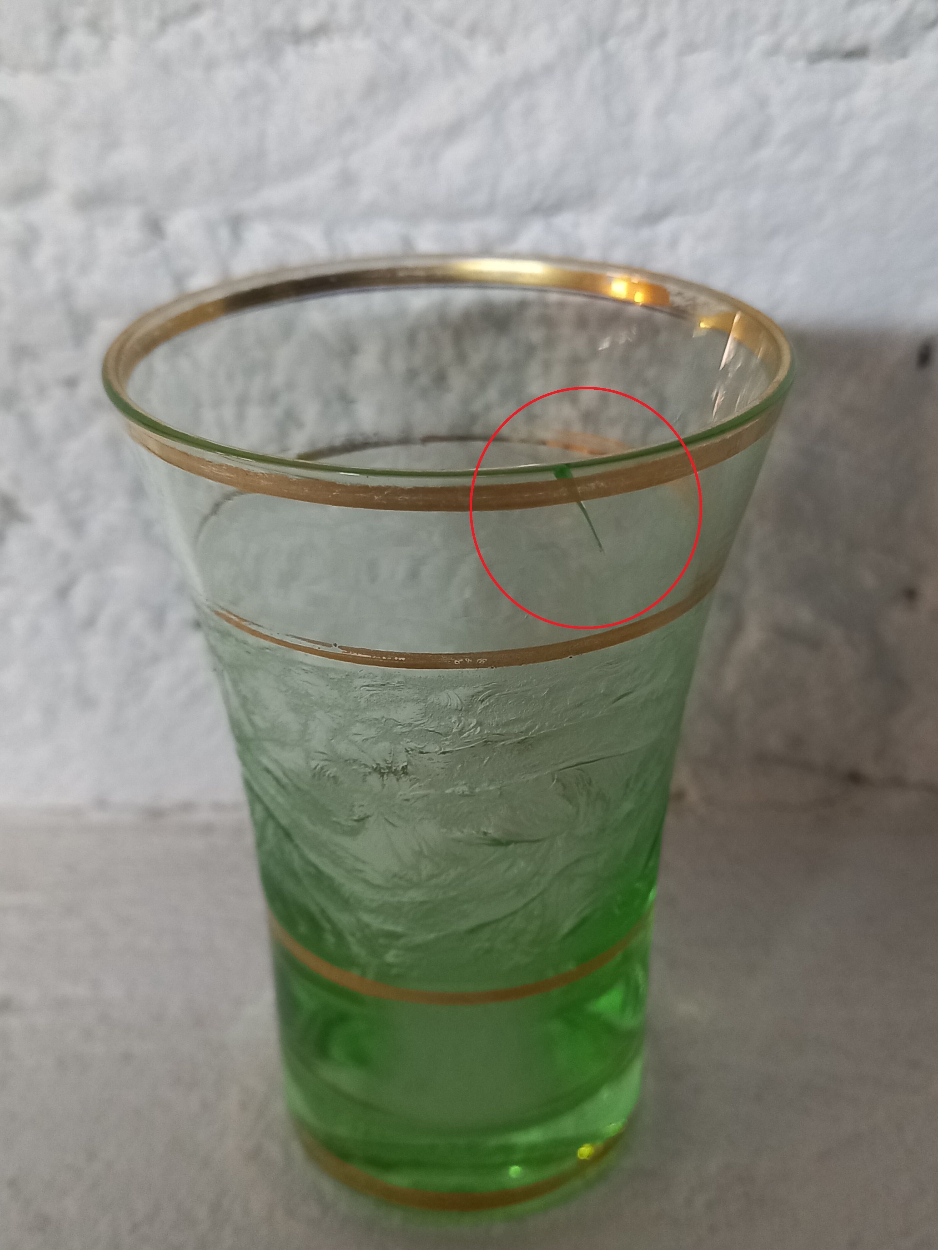 Art deco liqueur service in light green frosted glass