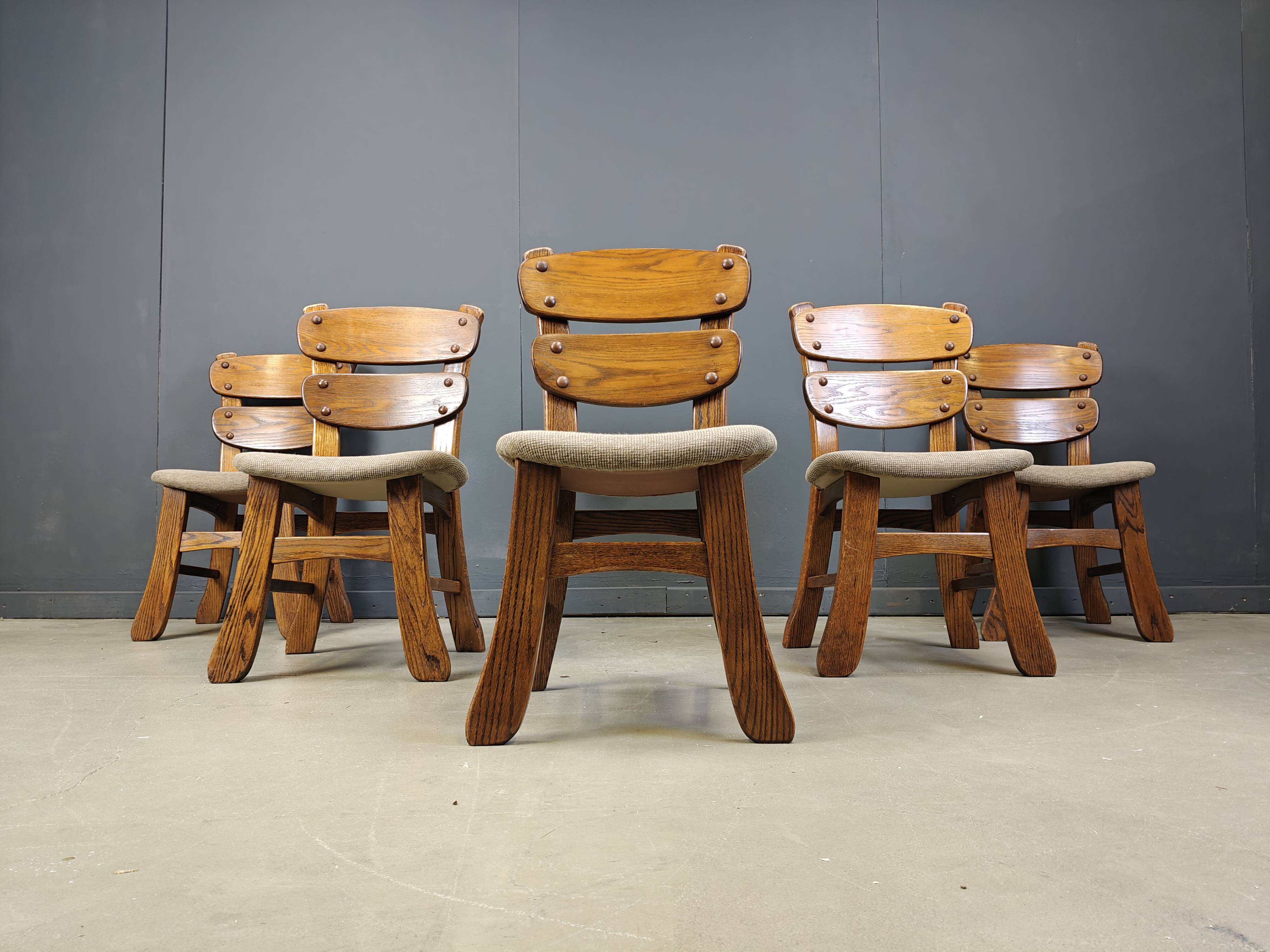 Vintage brutalist dining chairs, set of 5 - 1960s