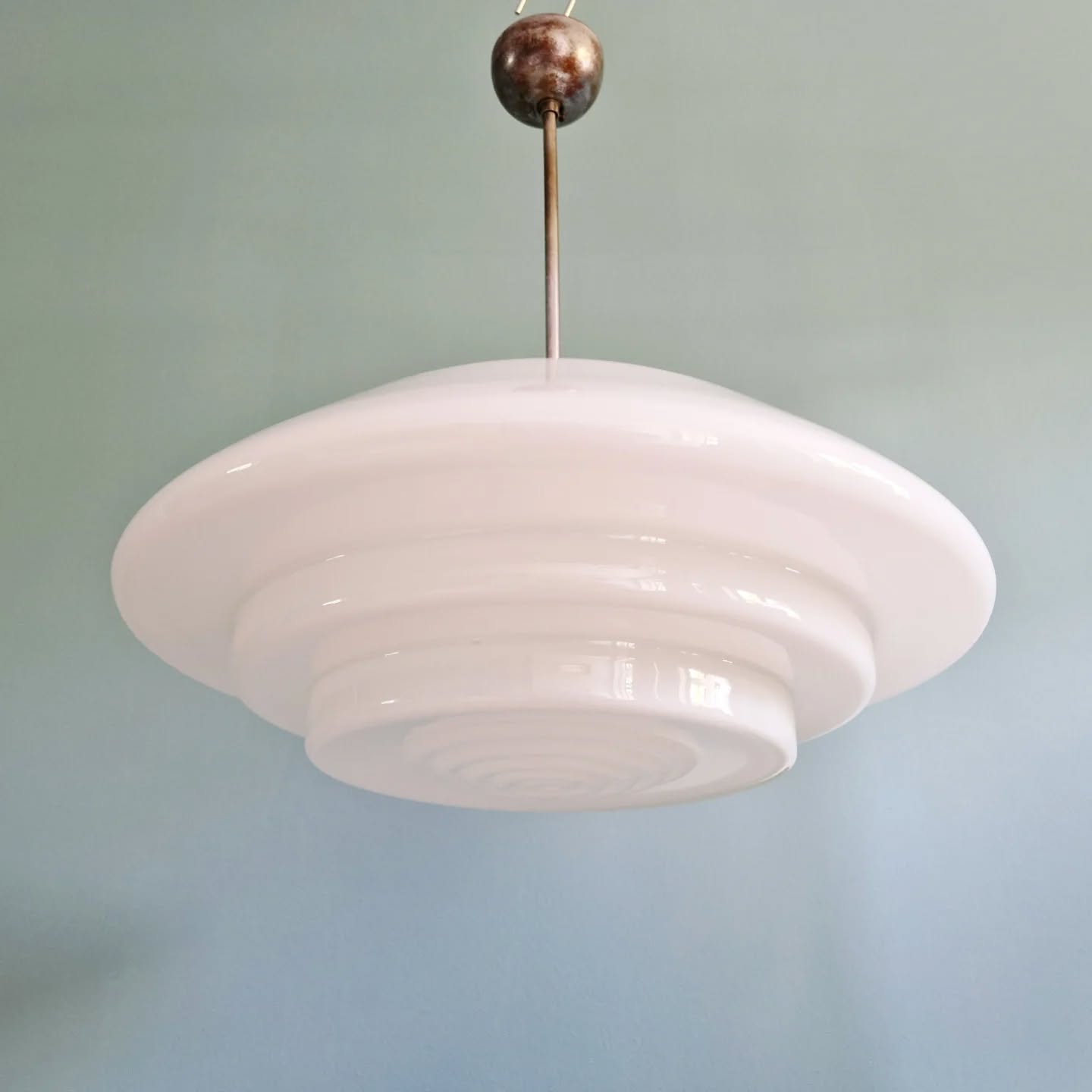 Bauhaus XXL suspension in white opaline, 1930s