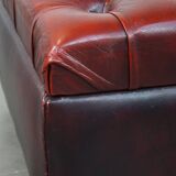 Red cow leather square chesterfield ottoman/storage pouf