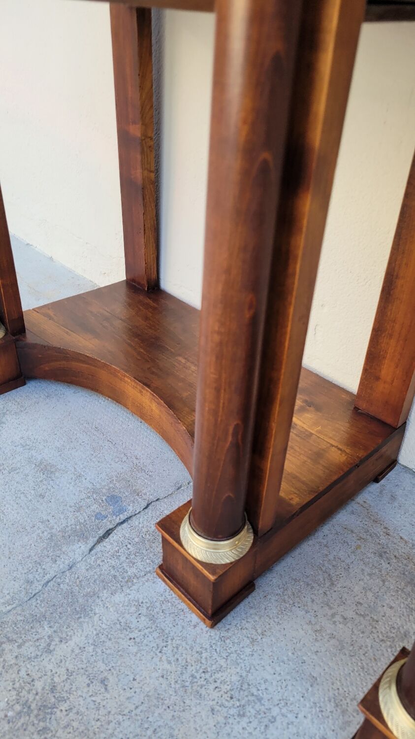 Pair of empire consoles in mahogany and 19th century marble