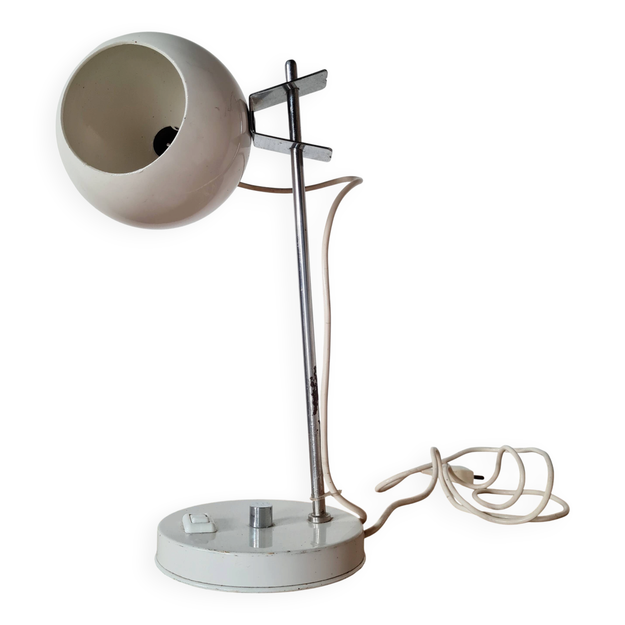 Petite lampe de bureau vintage Space Age en métal blanc, design années 70