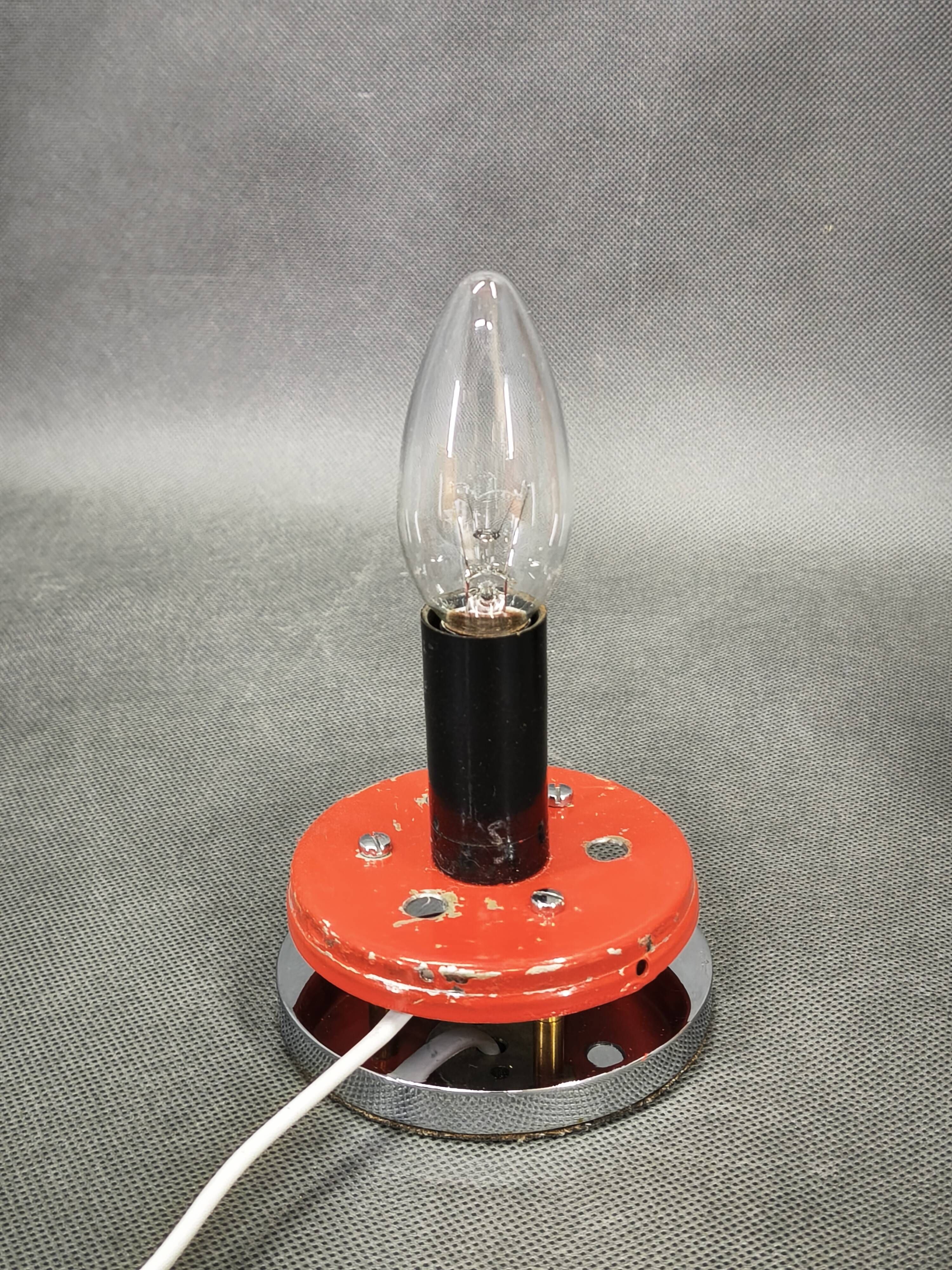 Pair of Red Perforated Metal Space Age Table Lamps, Czechoslovakia, 1970s