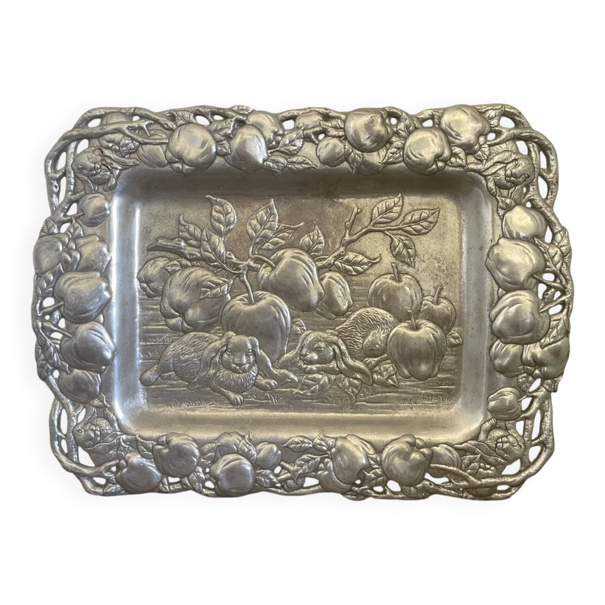 Vintage Arthur Court Designer Apple Bunnies Metal 1993 4