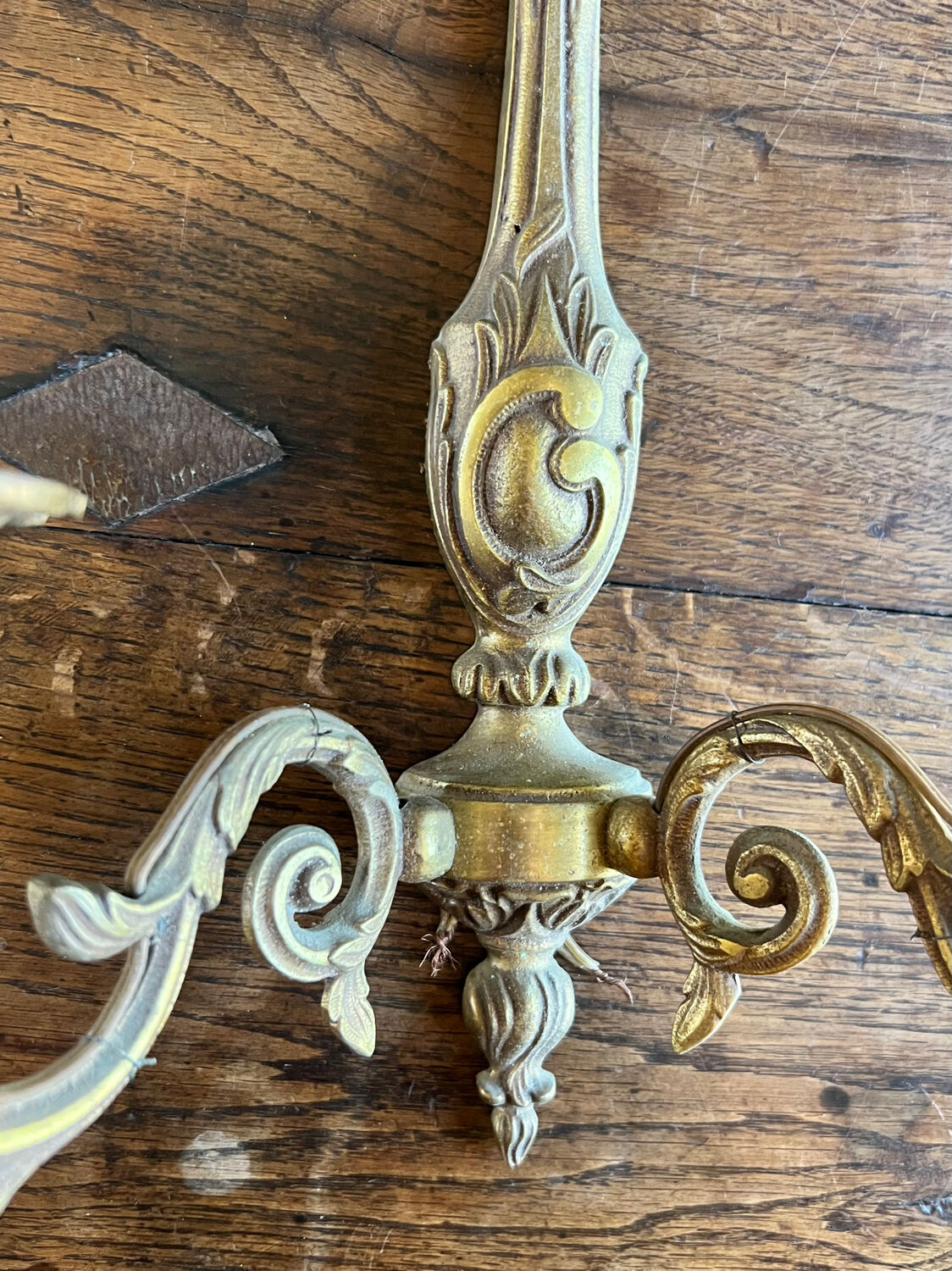 Pair of antique bronze double fire sconces - art nouveau