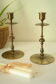 Pair of vintage engraved brass candle holders
