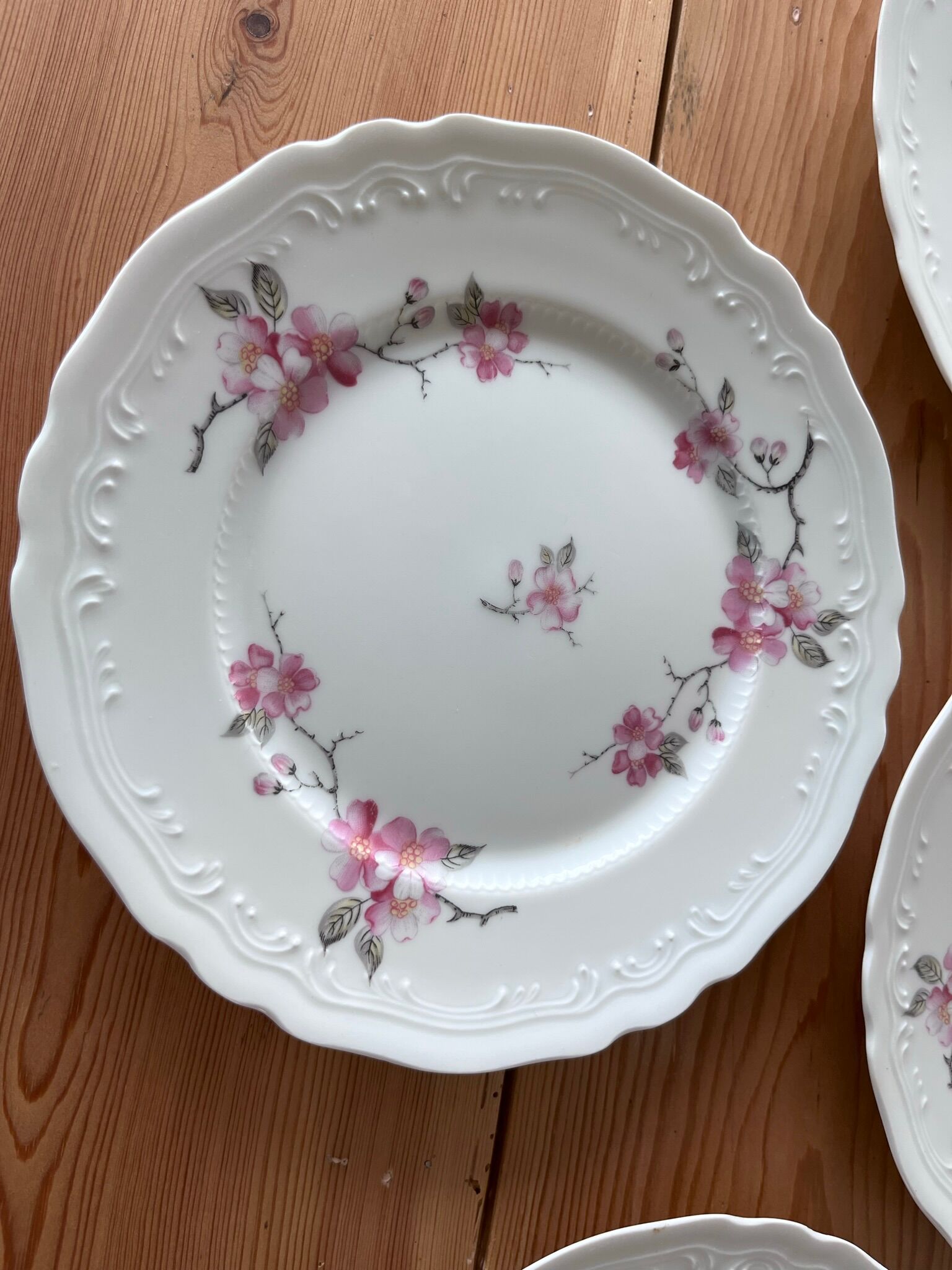 6 Limoges porcelain dessert plates - cherry blossoms -