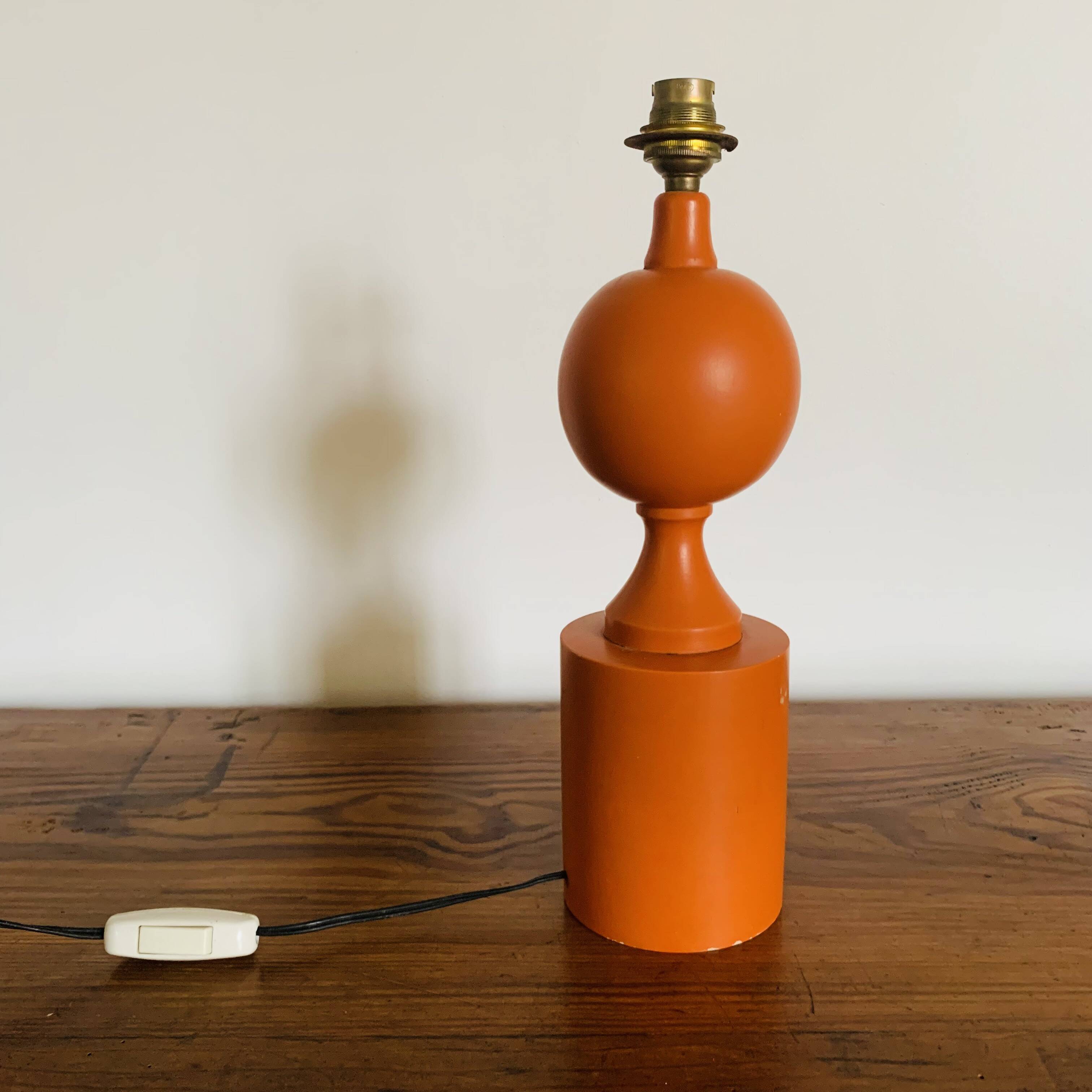Orange turned wooden lamp base