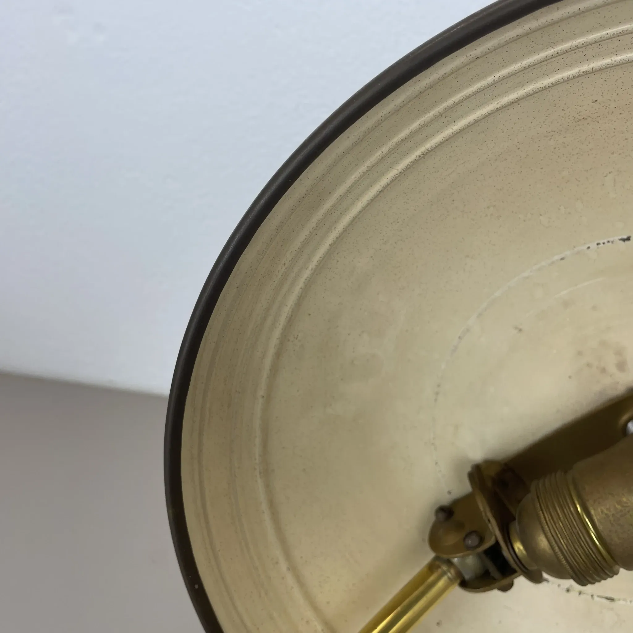 German green bauhaus table lamp in brass and metal by helo lights, germany, 1950s