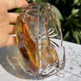 Magnificent Vintage Bohemian Ashtray in Cut Crystal of Yellow Orange