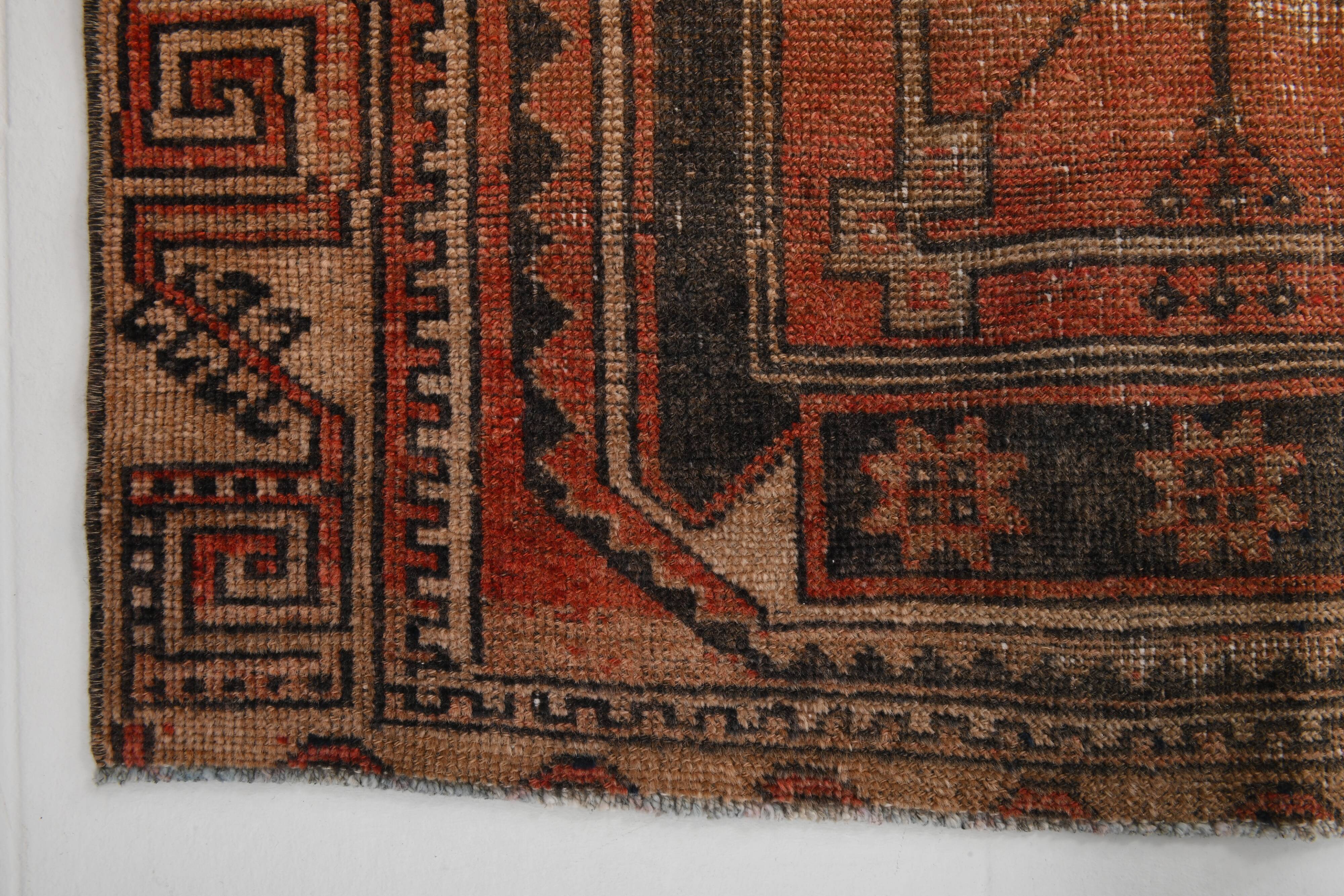 Tapis persan vintage rouge et noir 3x9, 103x287 cm
