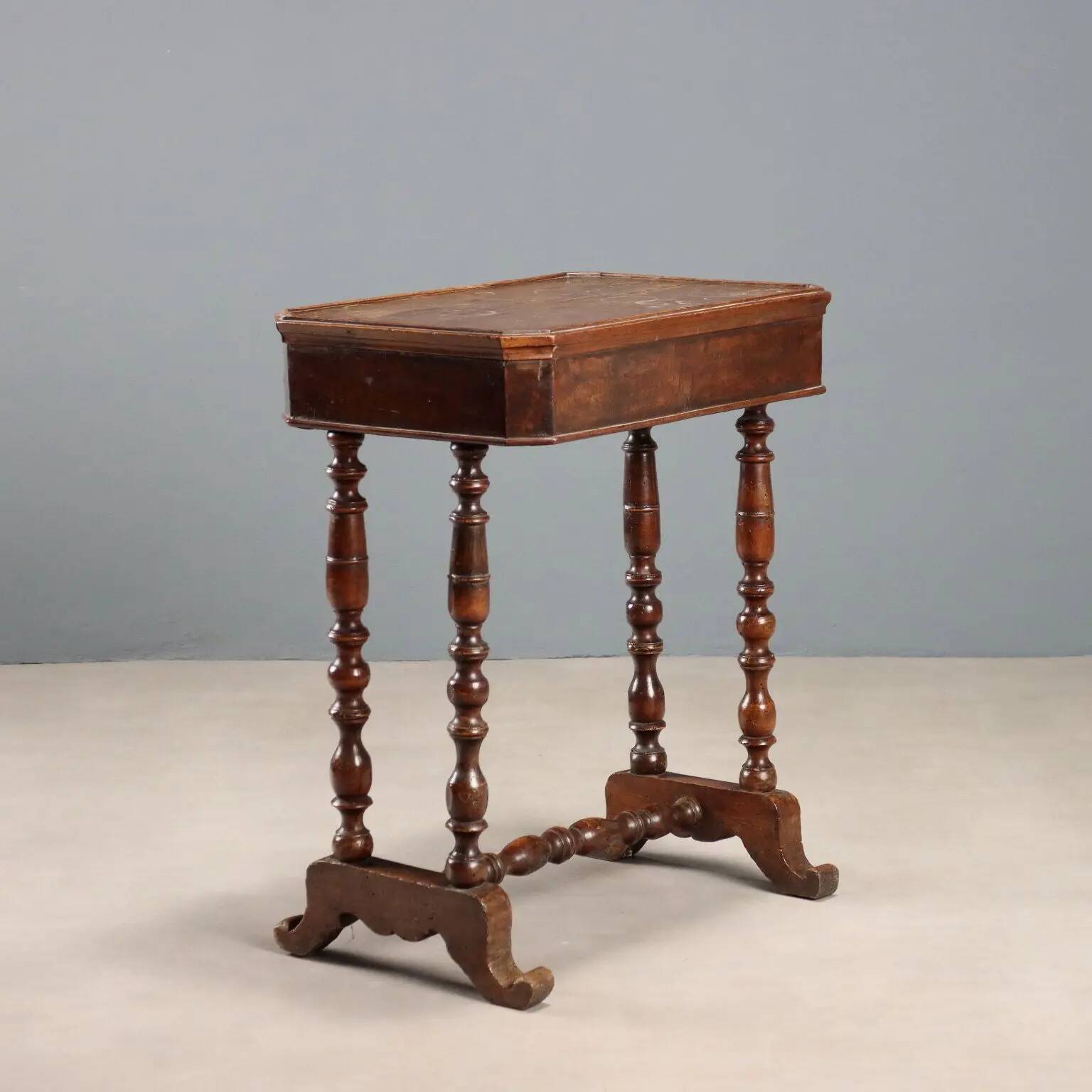 Antique walnut sewing table with drawer, Italy, mid-19th century.