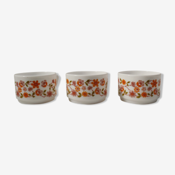 Lot de 3 tasses vintage Arcopal motifs fleuris