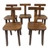 Set of 5 vintage solid elm chairs by Aranjou, 1980s