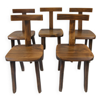 Lot de 5 chaises vintage en orme massif Aranjou 1980