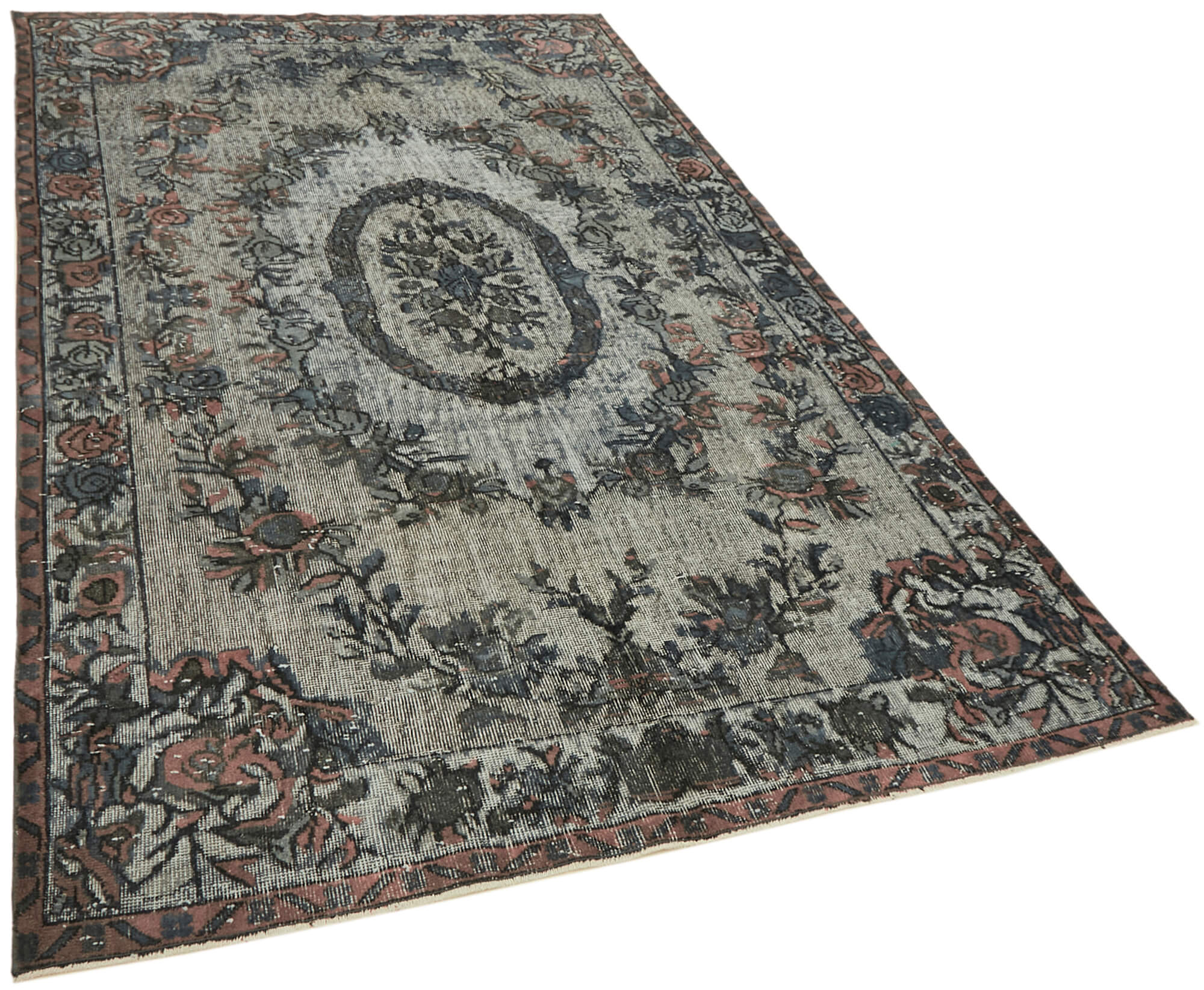 Handmade hi-low pile anatolian 1980s 173 cm x 284 cm grey rug