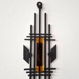 Sculptural Iron and orange glass wall candle holder for Dantoft, Denmark 1960's/1970's