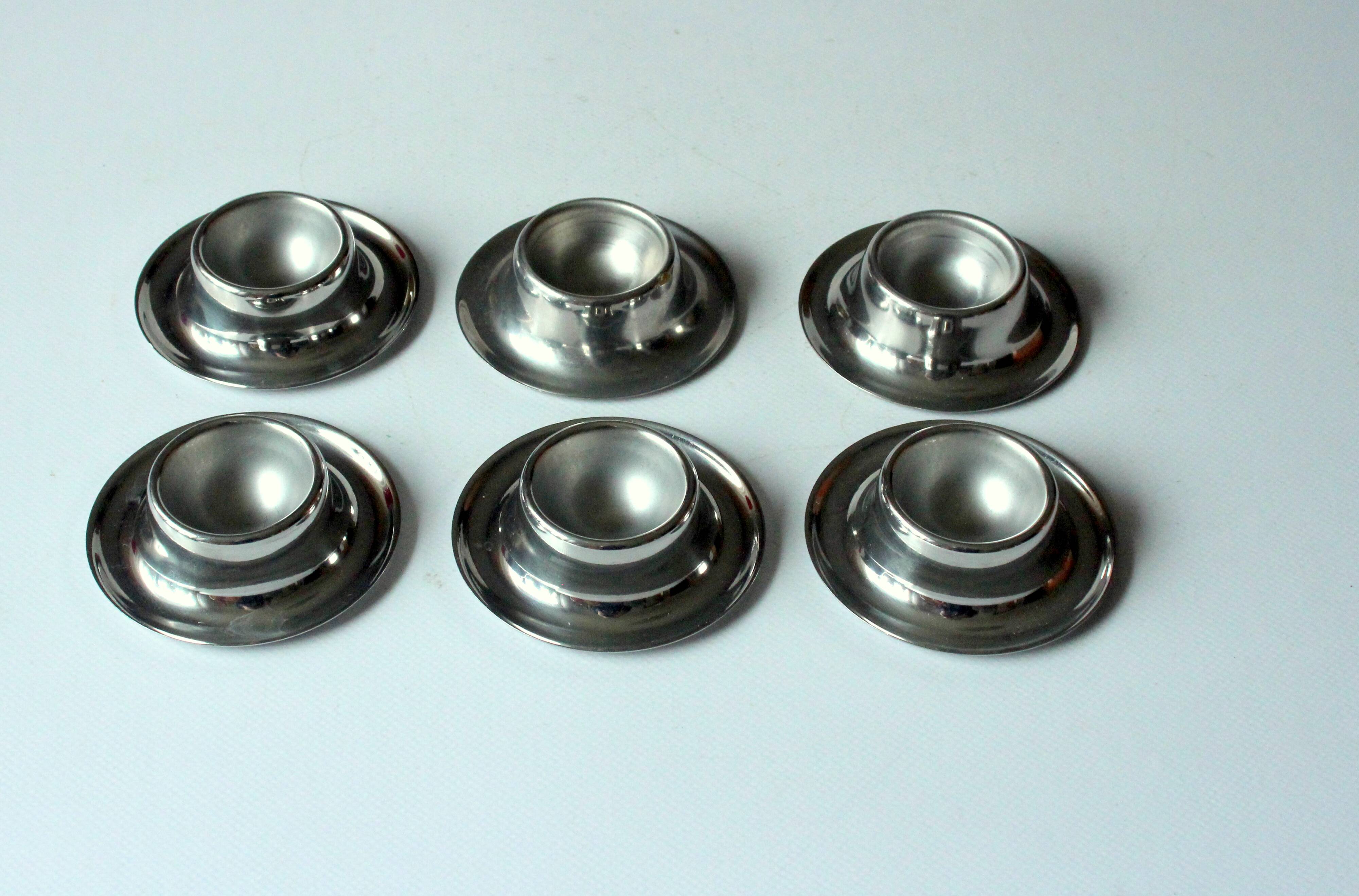 Stainless steel egg cups - set of 6 - Vintage