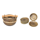 Ceramic set of soup tureen and plates Potier de l'Abbaye 1960 - 11 pieces